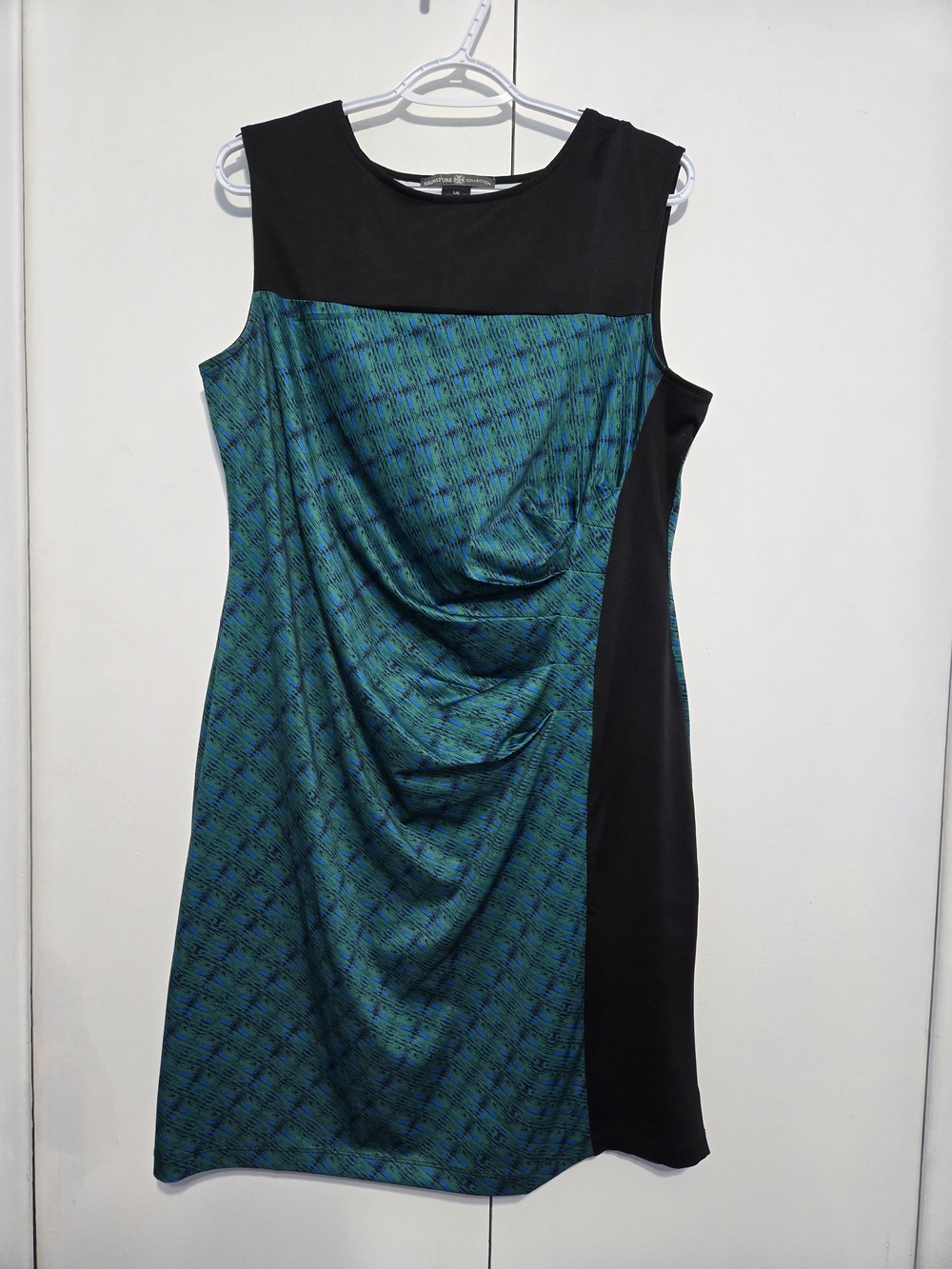 Signature Collection Sheath Dress Women’s Large Blue Black Colorblock Ruched